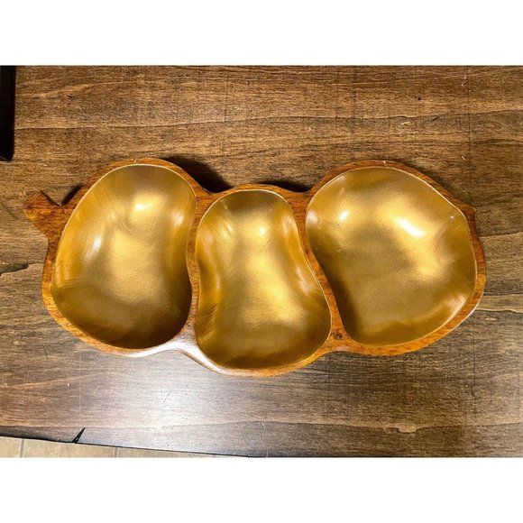 Pumpkin Serving Bowl Halloween and Fall Kitchen Decor Wood and Gold - Picture 9 of 9